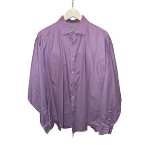 Jack Stone by Thomas Dean Mens Purple Gingham‎ Dress Shirt XL 100% Cotton